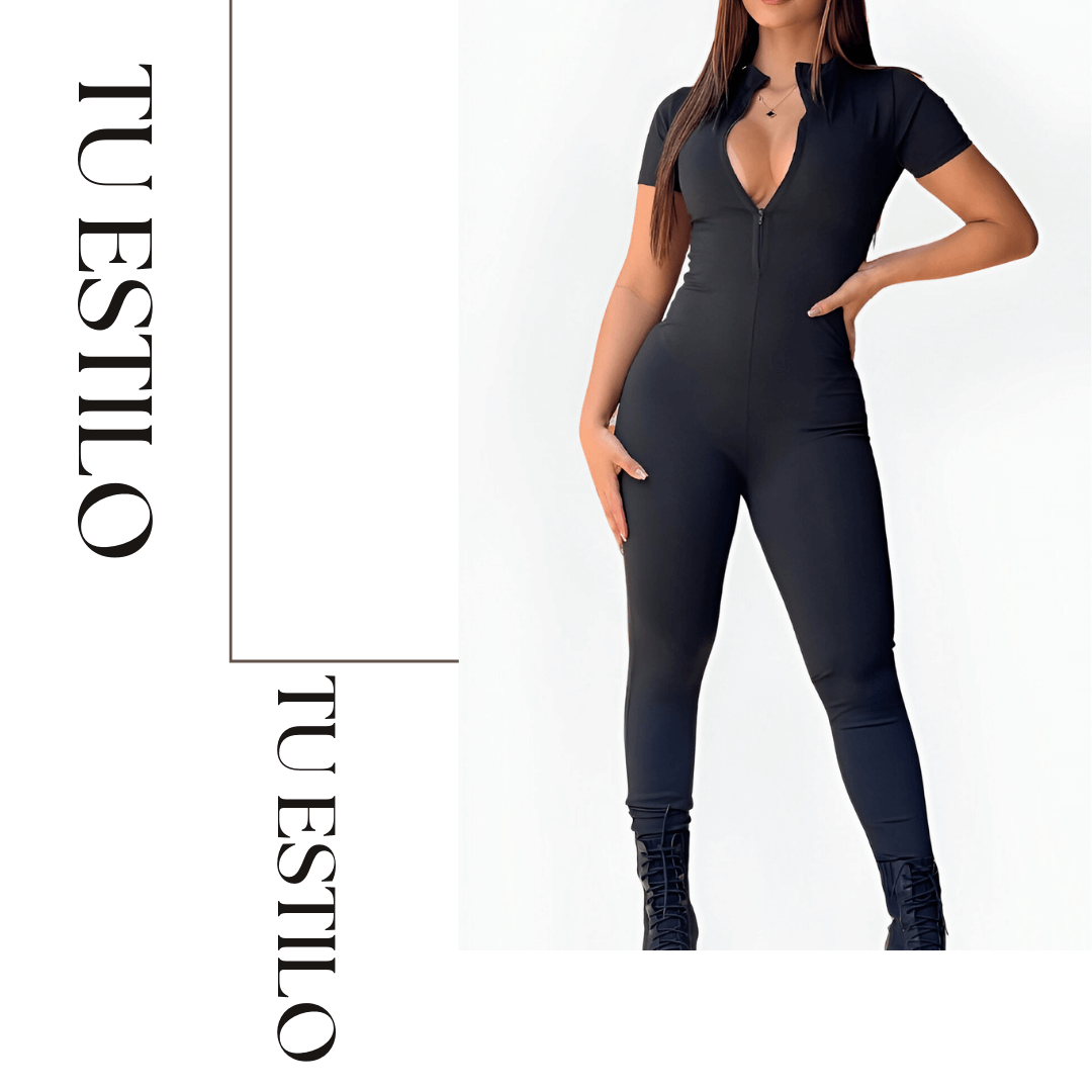 StyleMaster™ Enterizo largo color Negro y manga corta
