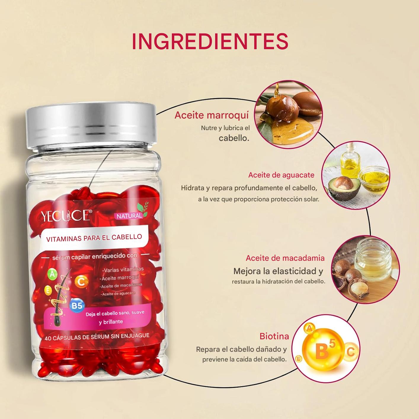 Suero vitamínico para el cabello😎, cápsulas tratamiento capilar sin enjuague con aceite marroquí/macadamia/aguacate