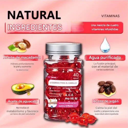 Suero vitamínico para el cabello😎, cápsulas tratamiento capilar sin enjuague con aceite marroquí/macadamia/aguacate